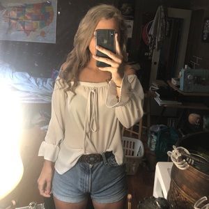 white off the shoulder shirt